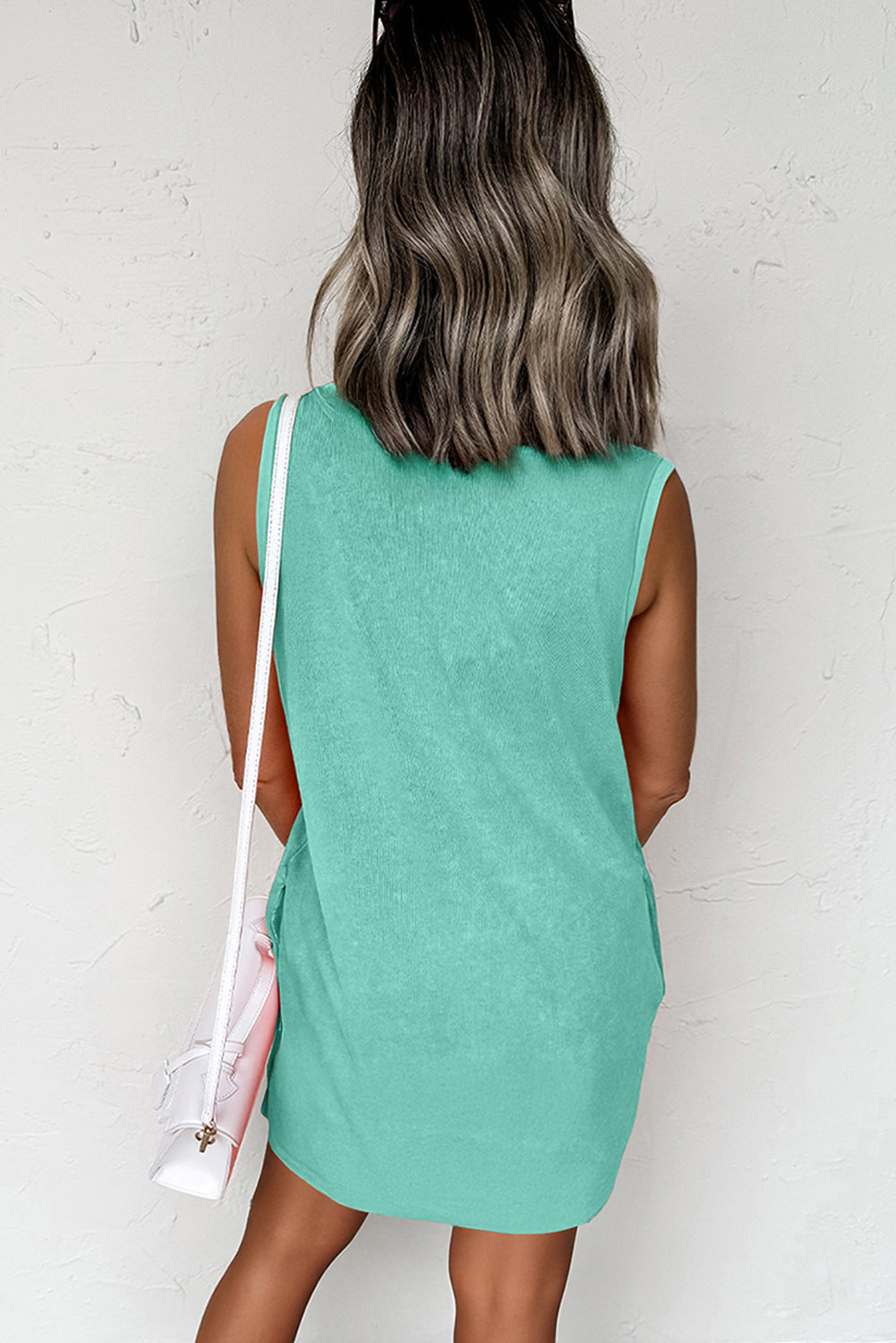 Sea Green Mineral Wash Tank Mini Dress with Pockets