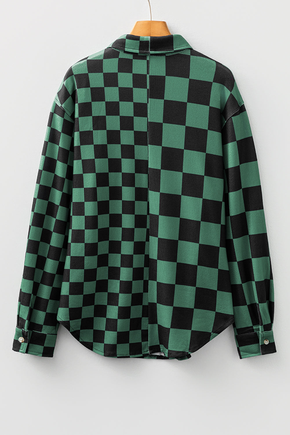 Green Checkerboard Flap Pocket Button Front Shacket