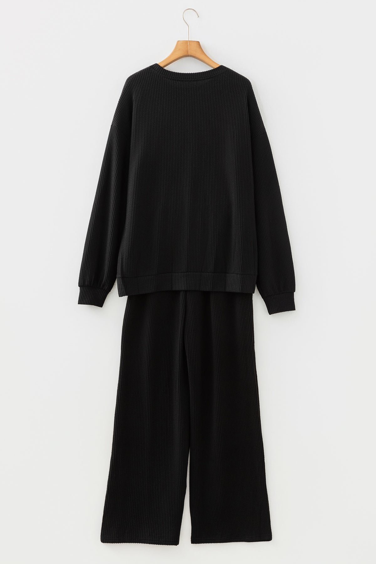 Black MERRY Corded Long Sleeve Top and Pockets Pants Set
