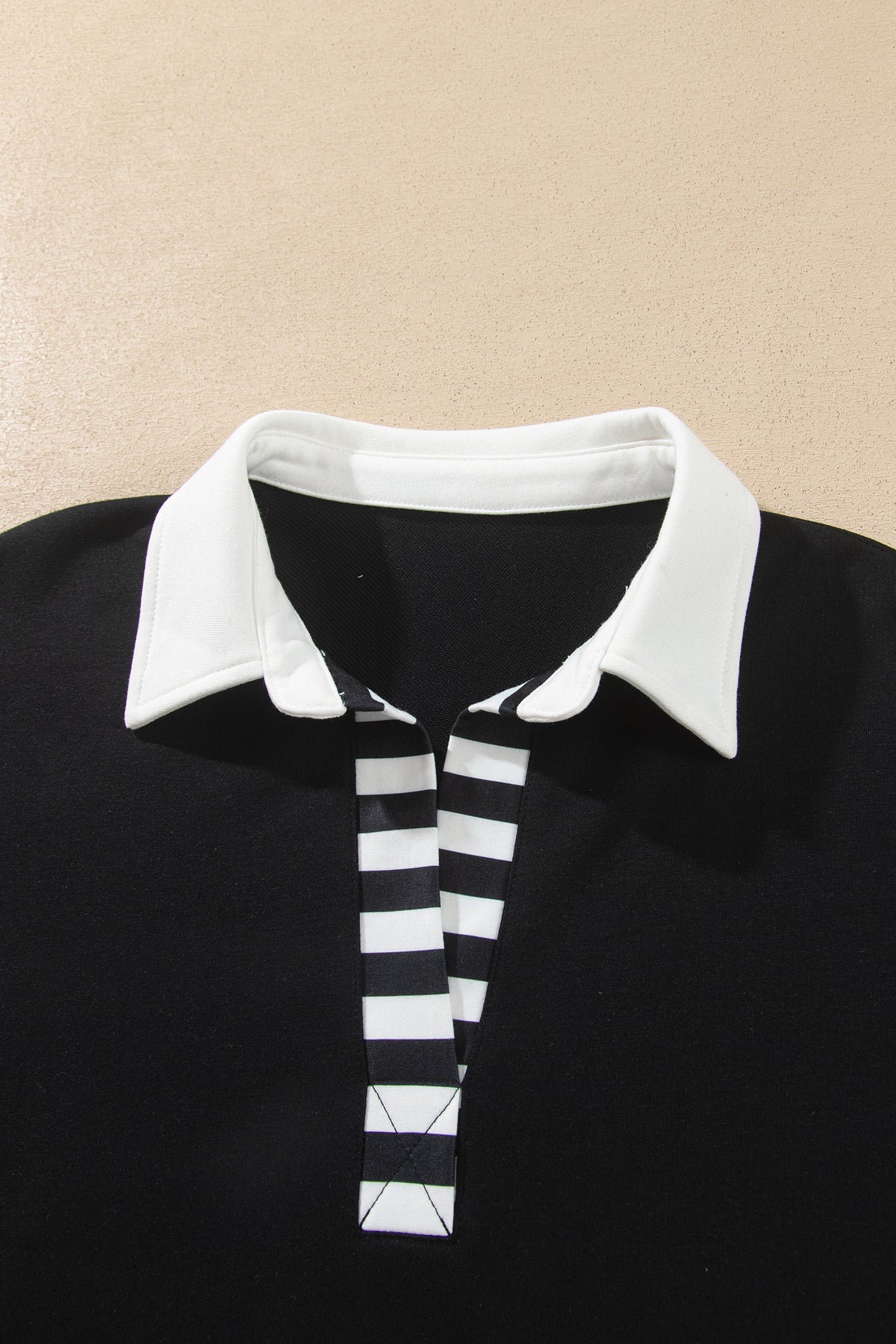 Black Striped Color Block Pullover Top Drawstring Shorts Set