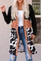BGALC4302 Black Western Pattern Cow Patchwork Open Front Cardigan