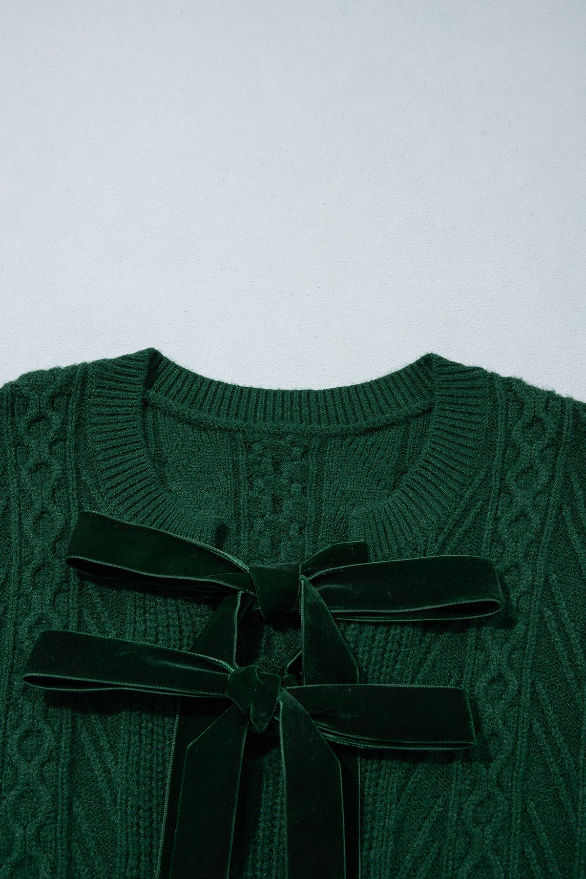 Blackish Green Ribbed Cable Knit Ribbon Knot Sweater Mini Dress