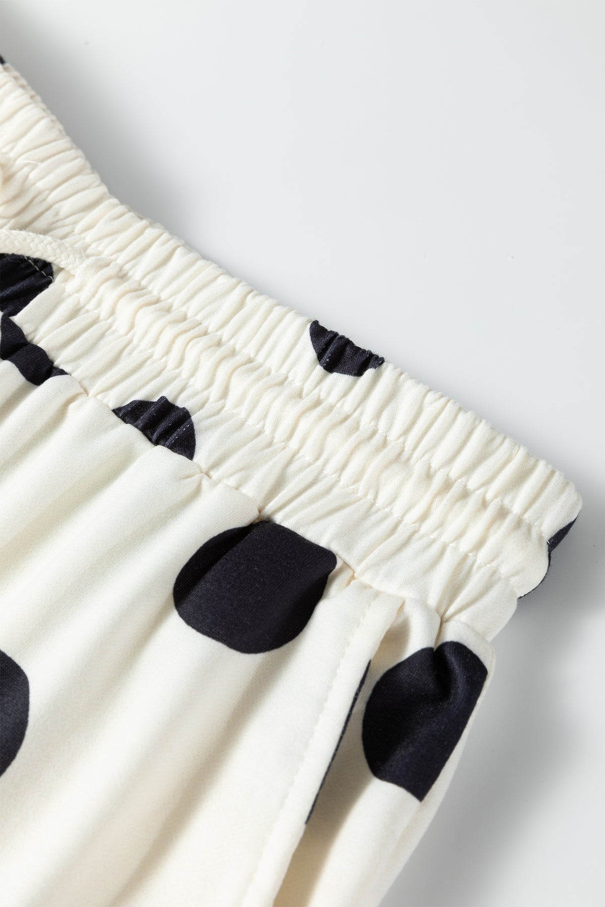 Beige Polka Dot Print Drop Shoulder Pullover Drawstring Jogger Pant Set