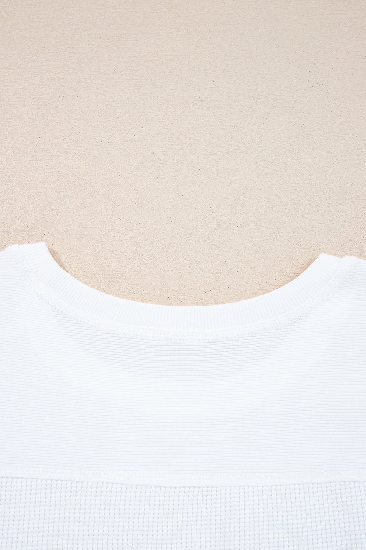 White Solid Color Waffle Ribbed Patchwork Dolman Sleeve Oversize Knit Top