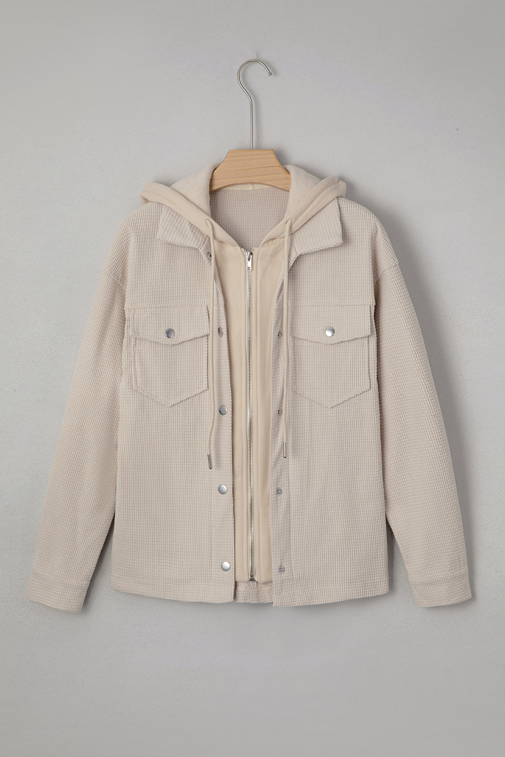 Beige 2 in 1 Thermal Knit Textured Hooded Jacket