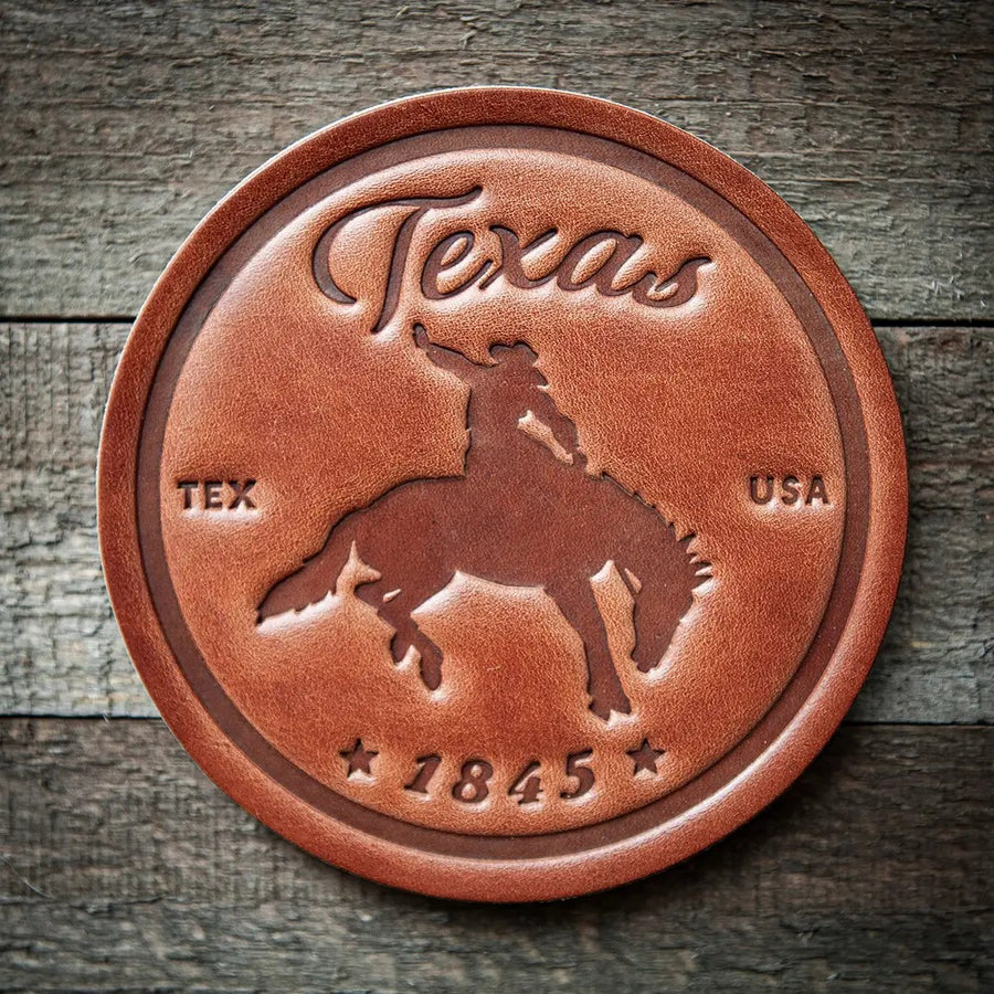 Texas Bronco Leather Coaster