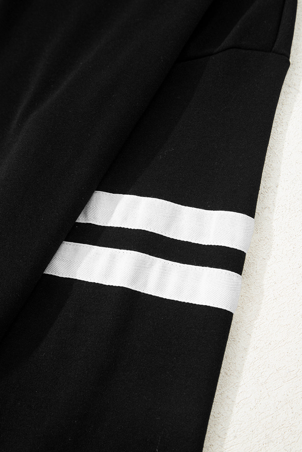 Black Varsity Striped Sleeve Drop Shoulder Sweatshirt and Short Set