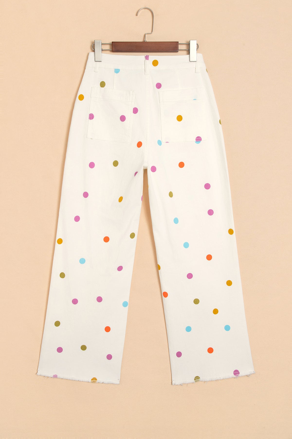 White High Waist Polka Dot Straight Leg Casual Jeans