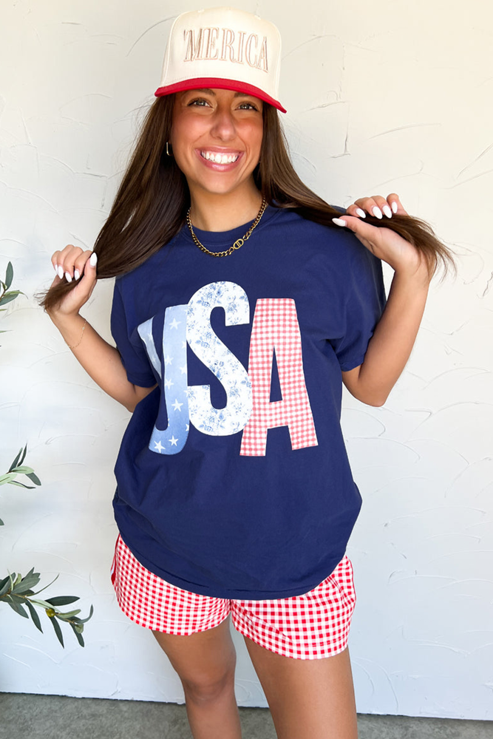 Blue USA Graphic July 4th Crew Neck T Shirt