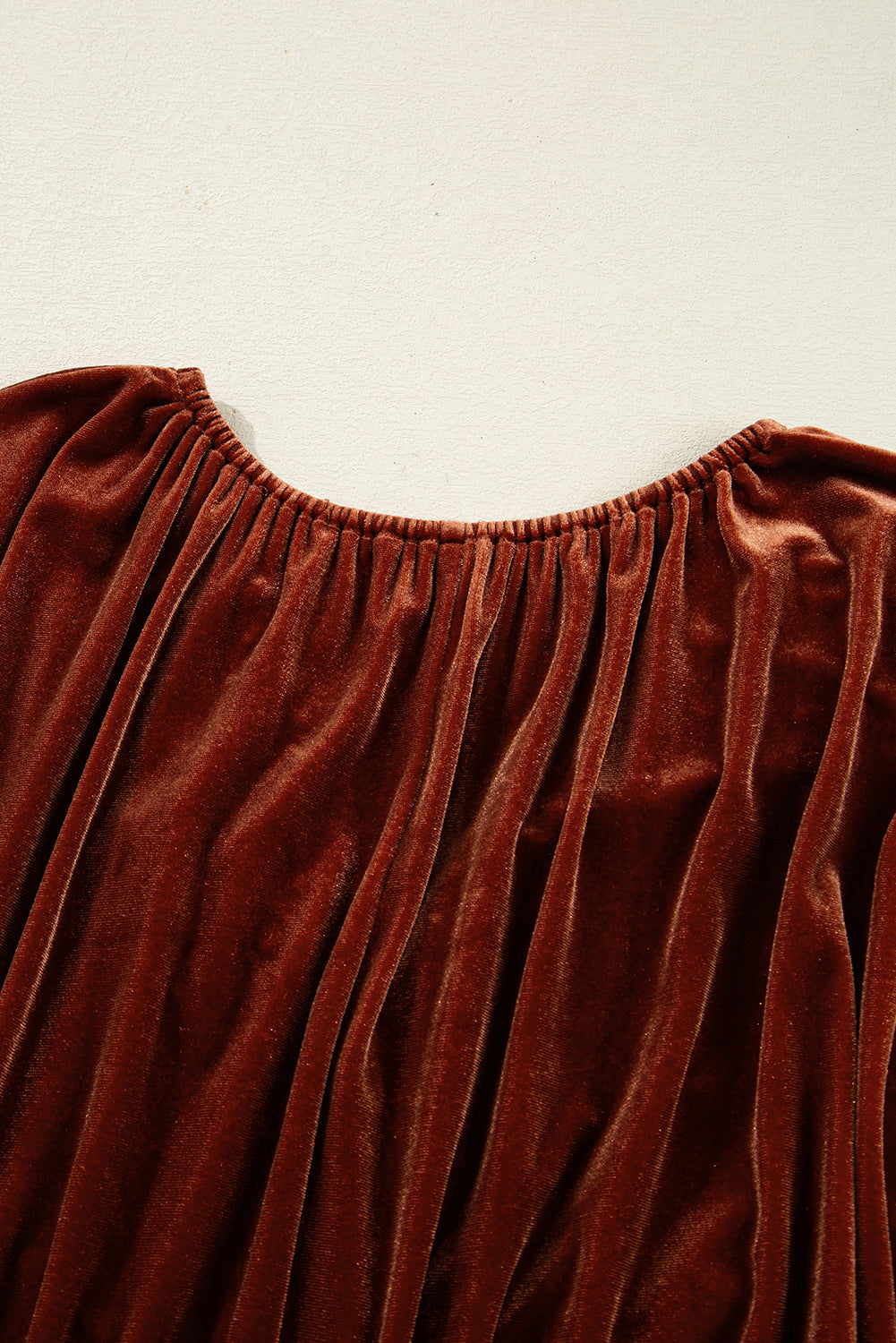 Clay Elastic V Neck Puff Sleeve Short Velvet Dress