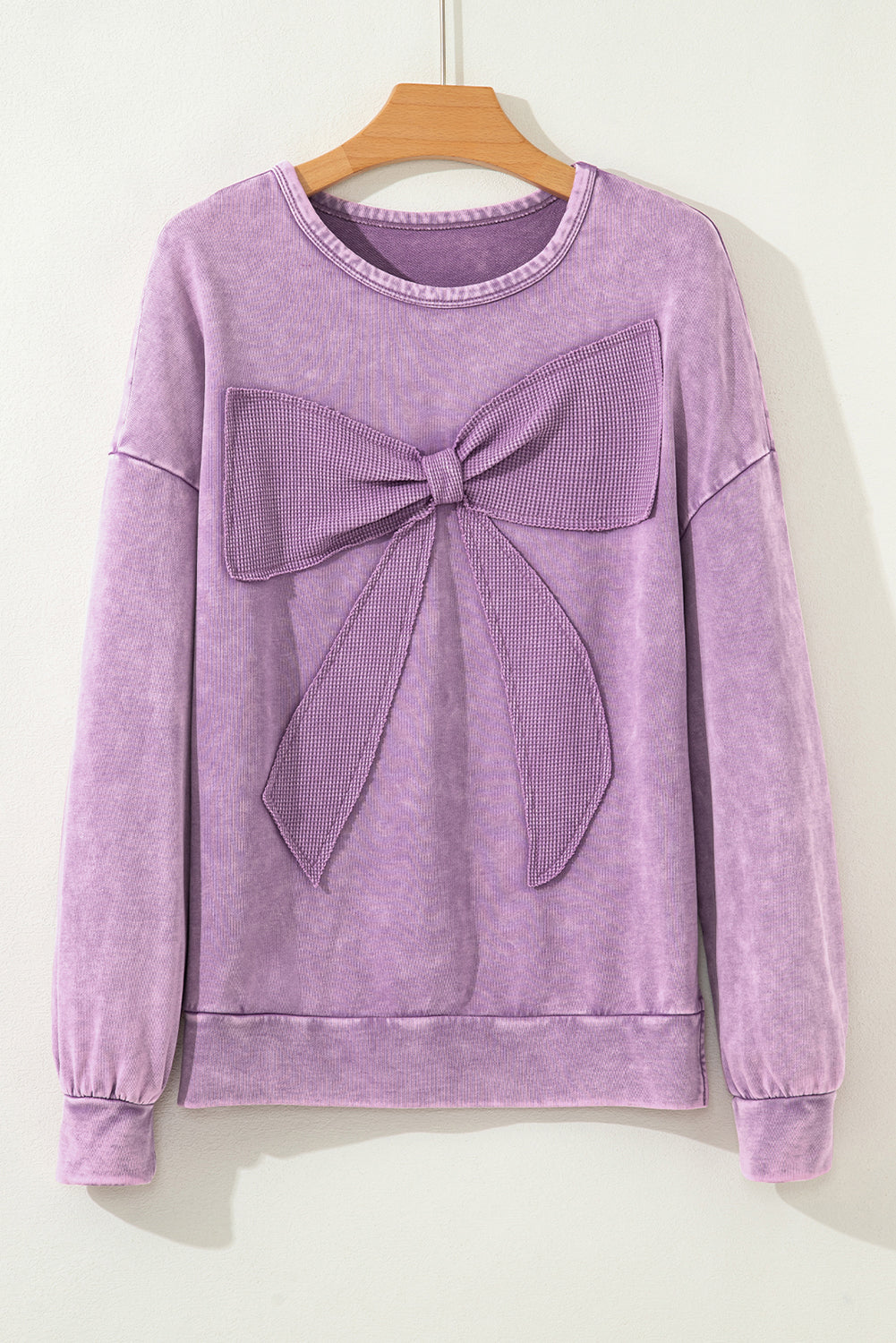 Orchid Bouquet Mineral Wash Big Bow Patchwork Pullover Sweatshirt
