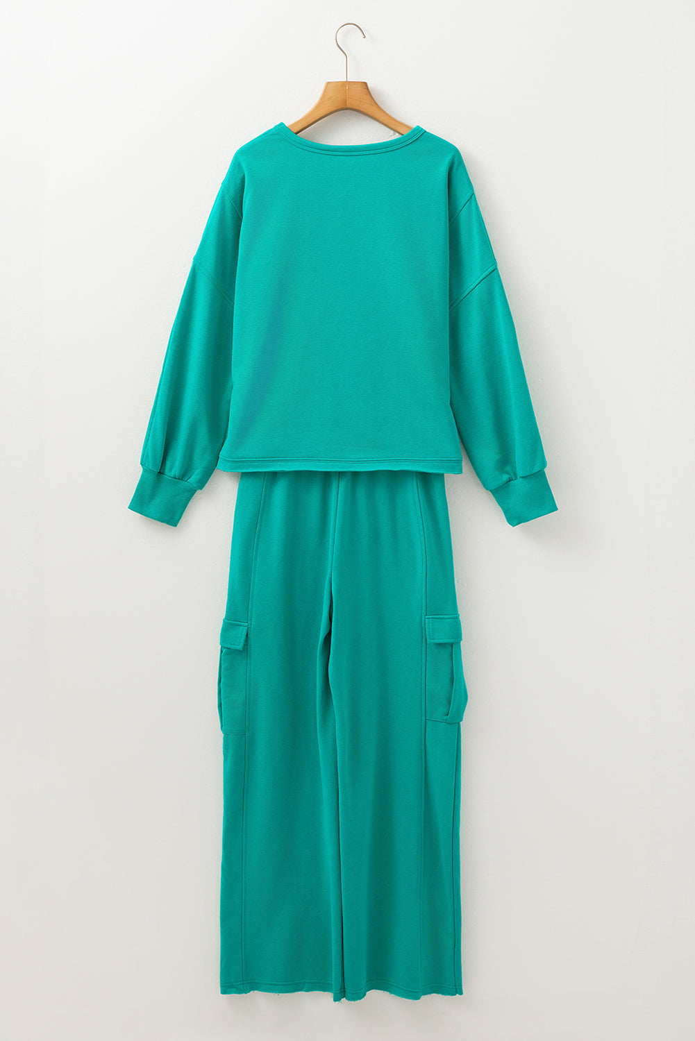 Solid Color Pullover Top and Cargo Pants Set