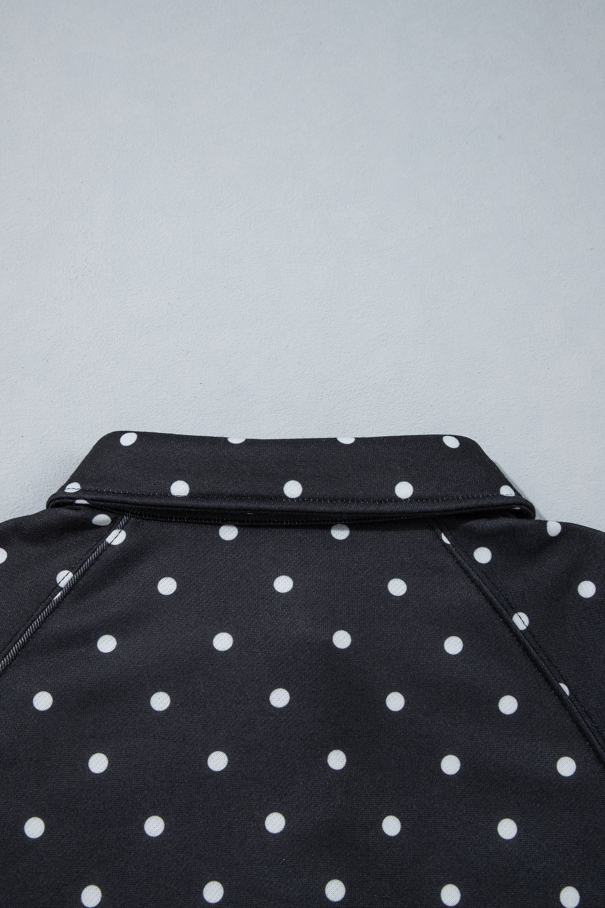 Black Polka Dot Print Metal Button Collar Casual Pullover Sweatshirt