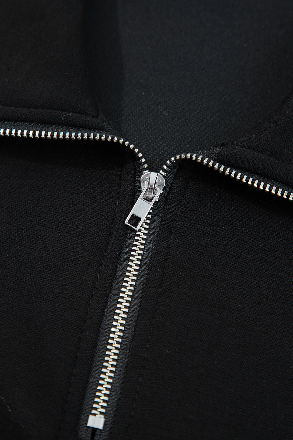Black Zip Collar Long Sleeve Top Drawstring Pants Set