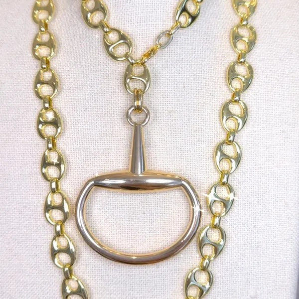 ST22OX Gold "Y" Necklace With Big 1/2 Inch 19"W 5" Drop Equesterian Snaffle Bit