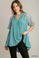 UMB8483 Front Line V Neck Tunic Top Mint Blue