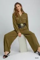 UMK9078 Olive Textured Knit Jumpsuit
