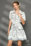 UMK9826 Abstract Print Button Midi Dress